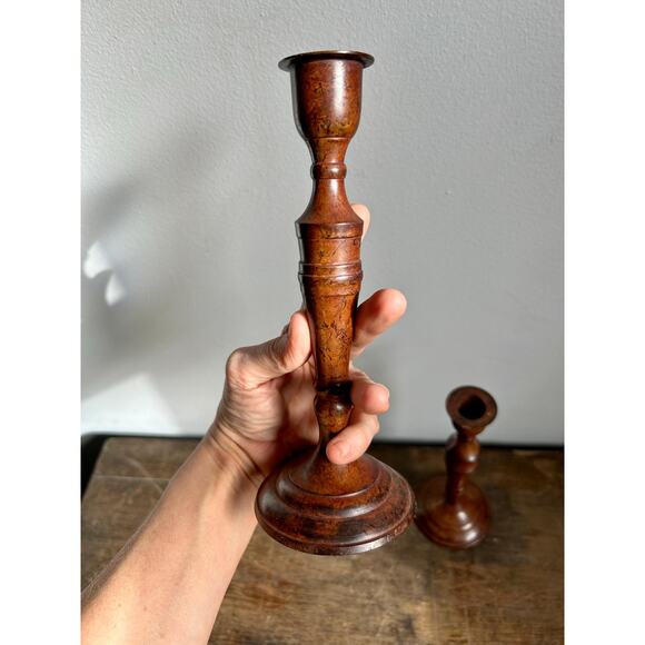 Vintage Pair of Brass Candlesticks with Patina | Vintage Home Decor - Picture 4 of 7